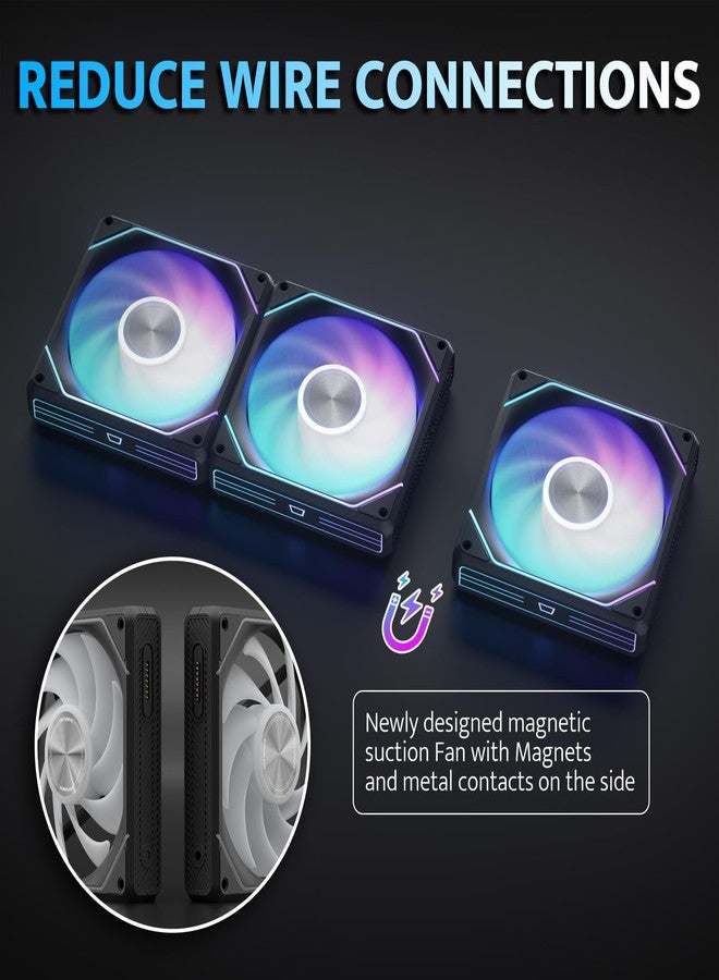 دارك فلاش مراوح تبريد الكمبيوتر دارك فلاش G24 120 مم مغناطيسية ARGB - عبوة من 3 قطع، تركيب بدون أدوات، تبريد يصل إلى 2200 دورة في الدقيقة، 4-PWM، مزامنة مع برنامج RGB للوحة الأم (أسود) - Image 2